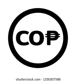 Currency flat icon symbols coin in black circle and white background : Colombia’s Colombian peso COP vector illustration in black and white.