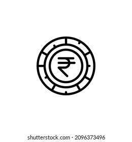 Currency flat icon symbols coin : Indian Rupee INR vector illustration in black and white.
