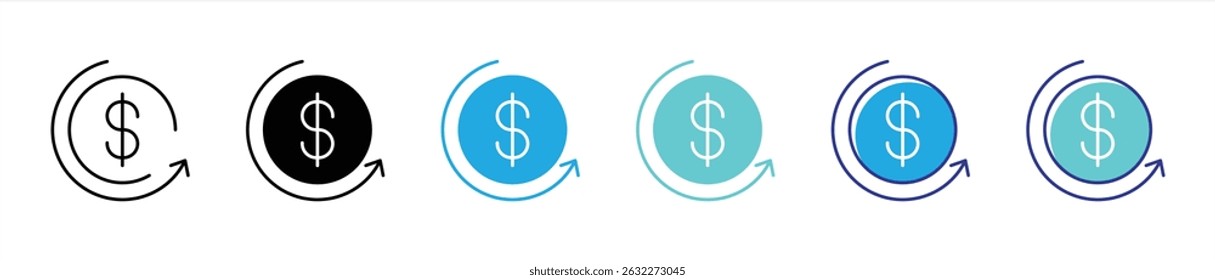 currency flow icon set. containing a sleek symbol for financial transaction, growth, recirculation thin line and color style icon for your app and web. vector illustration