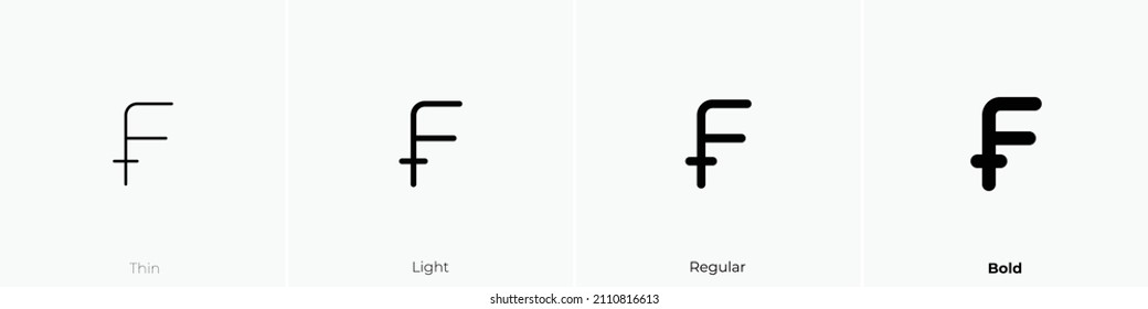 icono del frank de divisa. Diseño delgado, ligero y audaz aislado en un fondo blanco
