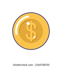 Currency gold coin with dollar sign, cash money. Finance, investment, banking payment symbol cartoon vector illustration isolated white background