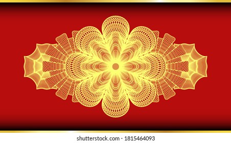 Currency Gold and Red color badge. Traditional exquisite background. Illustration. 
