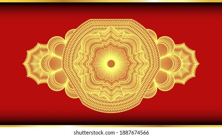 Currency Gold and Red color realistic emblem. Traditional luxurious background. Vector illustration. 