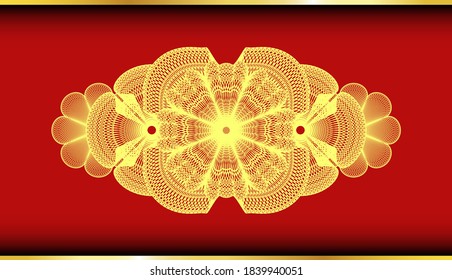 Currency Gold and Red realistic emblem. Traditional graceful background. Intense illustration. 