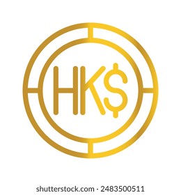Currency Golden Hong Kong Dollar coin, can be used as a symbol for Money, Finance and business designs. with a gradient fill design.
