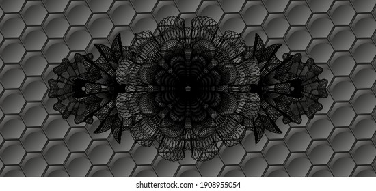 Currency grey hexagon geometric style pattern realistic emblem. Trendy fancy background. Intense illustration. 