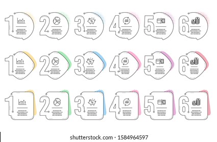 Currency, Growth chart and Pie chart line icons set. Infographic timeline. Loan percent, Payment methods and Update data signs. Euro and usd, Upper arrows, Presentation graph. Piggy bank. Vector