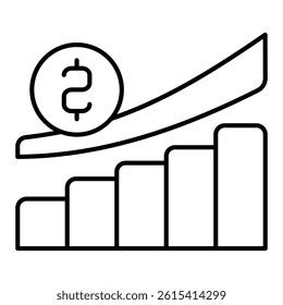 Currency growth chart thin line icon, bank account concept. Vector graphics. Deposit portfolio graph sign on white background, linear style for mobile or design