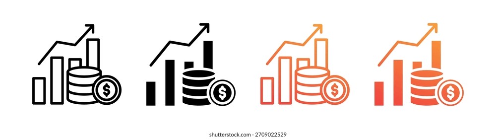Vector de conjunto de iconos de estilo múltiple de crecimiento de moneda