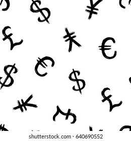 Currency - grunge seamless pattern 4 signs of currencies