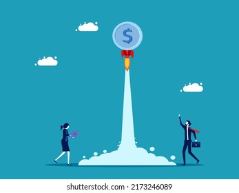 The currency is higher. coins soar into the sky. investment concept vector