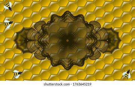 Currency honey bees emblem. beekeeping chic background. Illustration. 