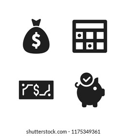 currency icon. 4 currency vector icons set. money, piggy bank and transaction icons for web and design about currency theme