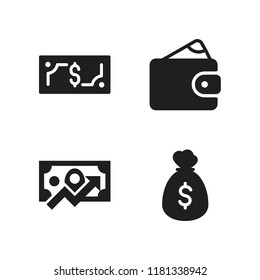 currency icon. 4 currency vector icons set. dollars bag, money and wallet icons for web and design about currency theme