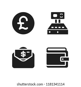 currency icon. 4 currency vector icons set. pound sterling, wallet and money icons for web and design about currency theme