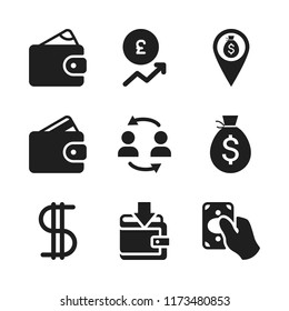 currency icon. 9 currency vector icons set. businessmen exchange, dollar symbol and bank pin icons for web and design about currency theme