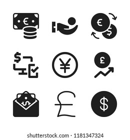 currency icon. 9 currency vector icons set. coin, euro and pound sterling icons for web and design about currency theme