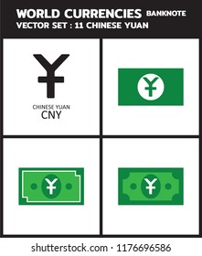Currency icon Banknote : Chinese Yuan CNY bill, symbols, signs, emblems Vector illustration.