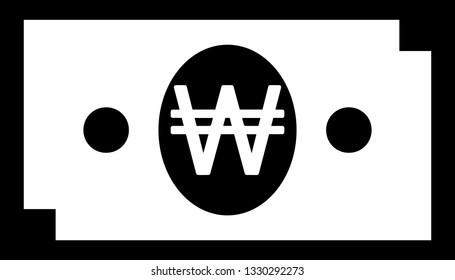 Currency icon Banknote : Korean won bill krw vector illustration sign symbols in black and white frame.