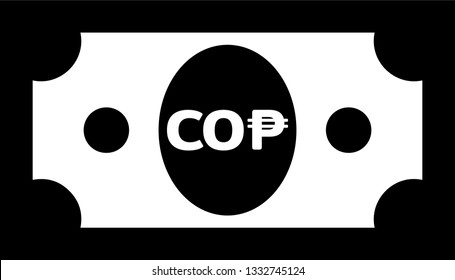 Currency icon Banknote sign in black and white and circles : Colombia’s Colombian peso COP bill vector illustration