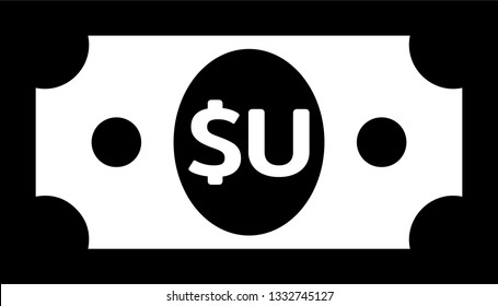 Currency icon Banknote sign in black and white and circles : Uruguay’s Uruguayan peso UYU bill vector illustration