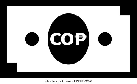 Currency icon Banknote sign in black and white frame and circles : Colombia’s Colombian peso COP bill vector illustration