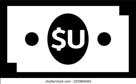 Currency icon Banknote sign in black and white frame and circles : Uruguay’s Uruguayan peso UYU bill vector illustration