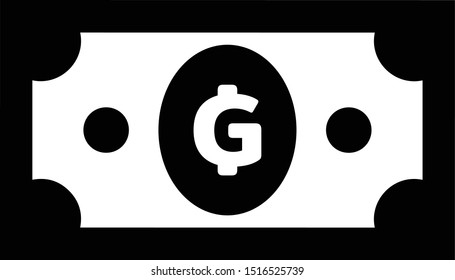 Currency Icon Banknote Sign In Black And White And Circles : Haiti’s Haitian Gourde G Code HTG Bill Vector Illustration