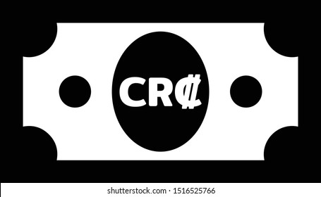 Currency icon Banknote sign in black and white and circles : Costa Rica’s Costa Rican colón cr₡ code CRC bill vector illustration