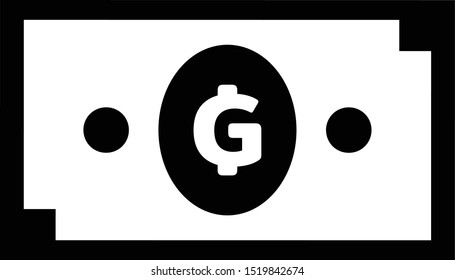 Currency Icon Banknote Sign In Black And White Frame And Circles : Haiti’s Haitian Gourde G Code HTG Bill Vector Illustration