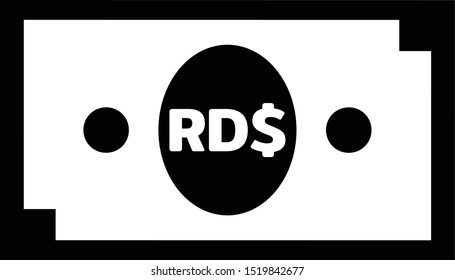 Currency icon Banknote sign in black and white frame and circles : Dominican Republic’s Dominican peso RD$ code DOP bill vector illustration
