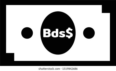 Currency icon Banknote sign in black and white frame and circles : Barbados’s Barbadian, dollar Bds$ code BBD bill vector illustration