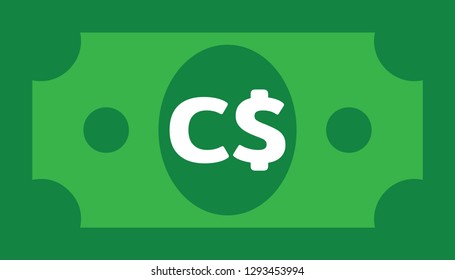 Currency icon Banknote sign in green and circles : Canadian Dollar CAD bill vector illustration