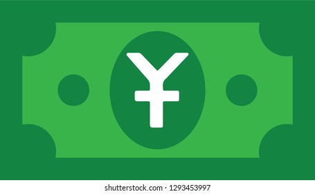 Currency icon Banknote sign in green and circles : Chinese Yuan CNY bill vector illustration