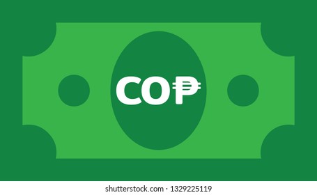 Currency icon Banknote sign in green and circles : Colombia’s Colombian peso COP bill vector illustration