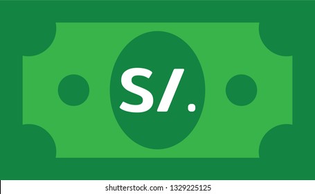 Currency icon Banknote sign in green and circles : Peru’s Peruvian sol PEN bill vector illustration