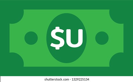 Currency icon Banknote sign in green and circles : Uruguay’s Uruguayan peso UYU bill vector illustration