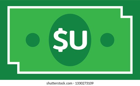 Currency icon Banknote sign in green and white frame : Uruguay’s Uruguayan peso UYU bill vector illustration