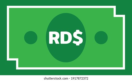 Currency icon Banknote sign in green and white frame : Dominican Republic’s Dominican peso RD$ code DOP bill vector illustration
