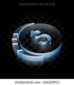 Currency icon: Blue 3d Dollar Coin made of paper tape on black background, transparent shadow, EPS 10 vector illustration.