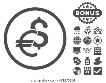 Currency icon with bonus. Vector illustration style is flat iconic symbols, gray color, white background.