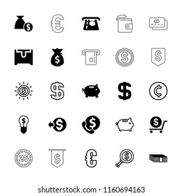Currency icon. collection of 25 currency filled and outline icons such as atm money withdraw, dollar, money, bulb with dollar. editable currency icons for web and mobile.