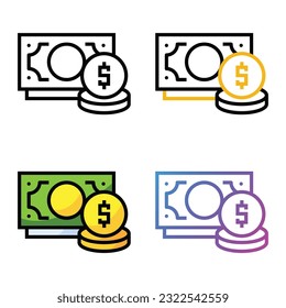 Diseño de iconos de moneda en cuatro colores de variación