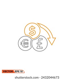 Icono de moneda diseño gráfico vectorial de plantilla, signo y símbolo, estilo de línea