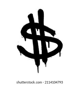Currency icon of dollar. Black spray graffiti symbol of currency with smudges over white background. Vector illustration. - Shutterstock ID 2114104793