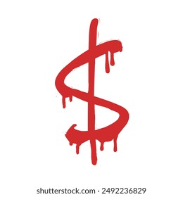 Currency icon dollar. Red spray graffiti symbol of currency isolated white background. Vector illustration