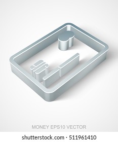 Currency icon: extruded Metallic Credit Card with transparent shadow, EPS 10 vector illustration.