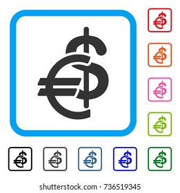 Currency icon. Flat grey iconic symbol in a light blue rounded squared frame. Black, gray, green, blue, red, orange color variants of Currency vector. Designed for web and application user interface.
