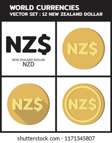 Currency icon illustration vector : NEW ZEALAND DOLLAR NZD coin, symbols, signs, emblems Vector illustration design, art.