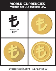 Currency icon illustration vector : TURKISH LIRA TRY coin, symbols, signs, emblems Vector illustration design, art.